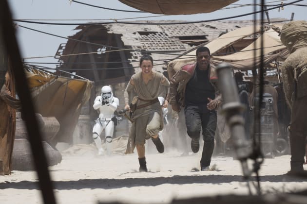 Star Wars: The Force AwakensL to R: Rey (Daisy Ridley) and Finn (John Boyega)Ph: David JamesÂ©Lucasfilm 2015