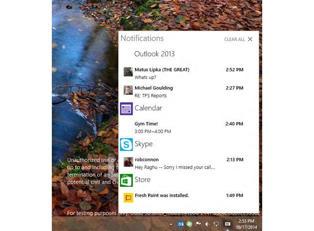 Action Center in Windows 10 Preview
