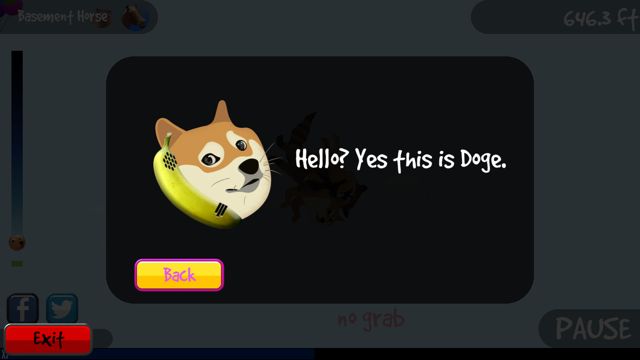 Story popup referencing the hello this is dog meme in Doge Blast