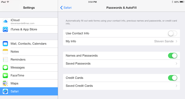 iOS 7 Safari Passwords & Autofill settings