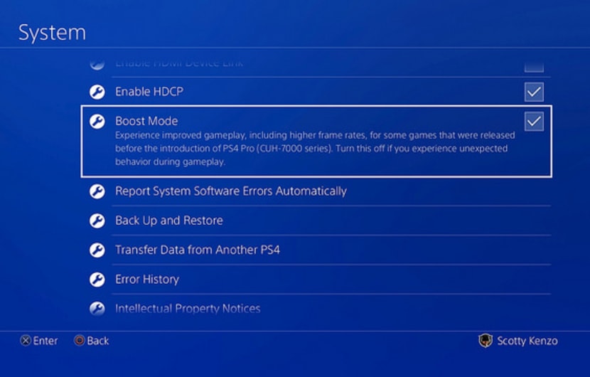 PS4 Pro Boost Modus Settings