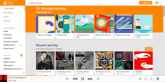 Google Play Music's new web design