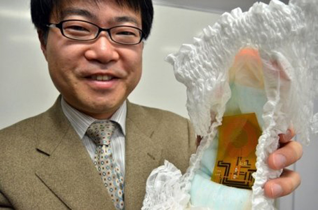 Japanese scientist shows off diaper sensor