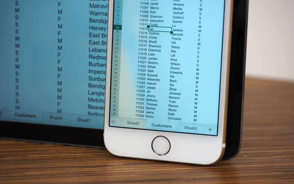 Microsoft Excel on an iPhone