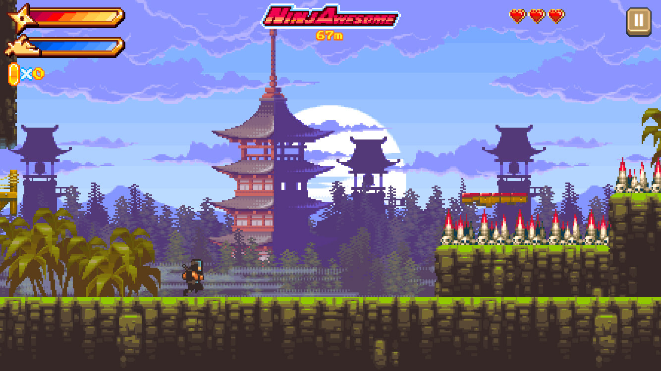 ちょっと懐かしいドット絵の忍者が駆け抜ける 横スクロールアクション Ninjyawesome 発掘 スマホゲーム Engadget 日本版