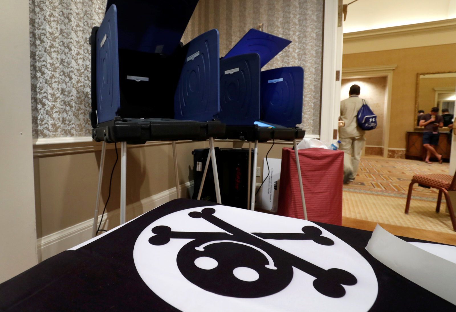 Voting machines are displayed in a Voting Machine Hacking Village during the Def Con hacker convention in Las Vegas, Nevada, U.S. on July 29, 2017. REUTERS/Steve Marcus