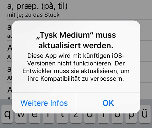 Neue Warnmeldung für alte Apps in iOS 11