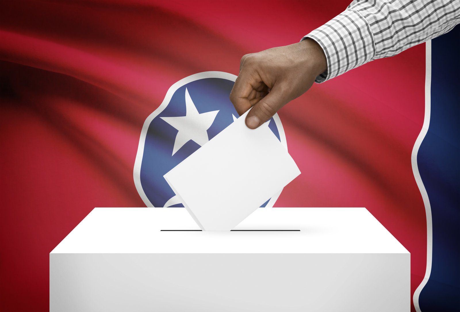 Voting concept - Ballot box with US state flag on background - Tennessee