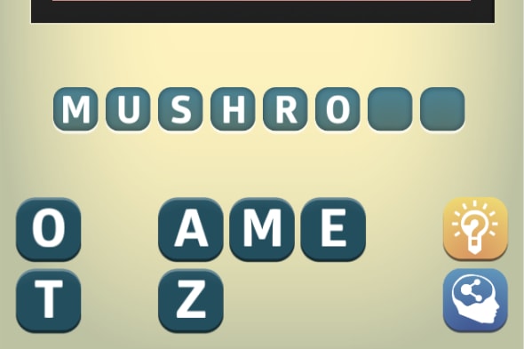 Players pick letters from the selection area at the bottom of the screen to fill in the missing word in Punfound