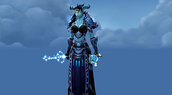 A draenei mage wielding a dagger made out of stars