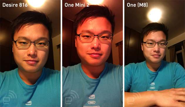 Selfie comparison with the HTC Desire 816, One Mini 2 and One (M8).