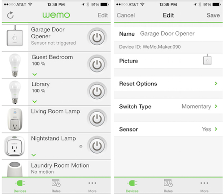 WeMo App: Showing WeMo Maker