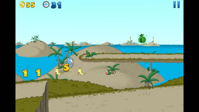 Players navigate their character through the level dodging enemies and picking up coins in The Adventures of SlingCat