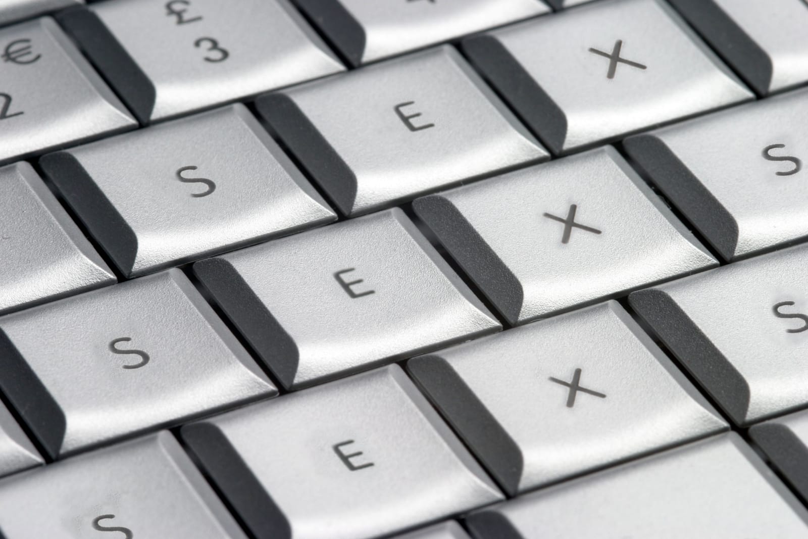 Close up of a computer keyboard with all of the keys spelling out SEX