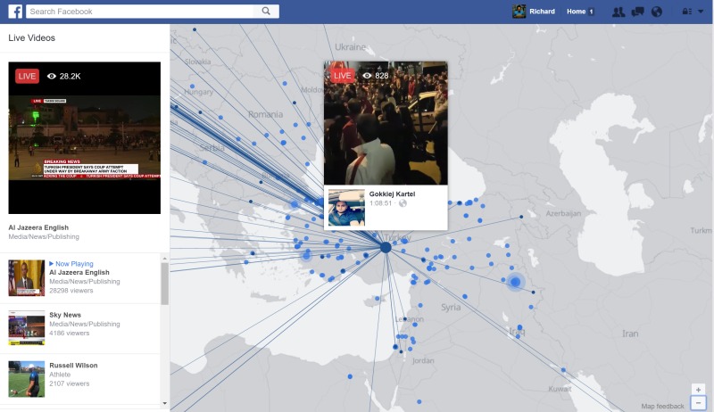 Facebook.com/live page showing streams from Turkey