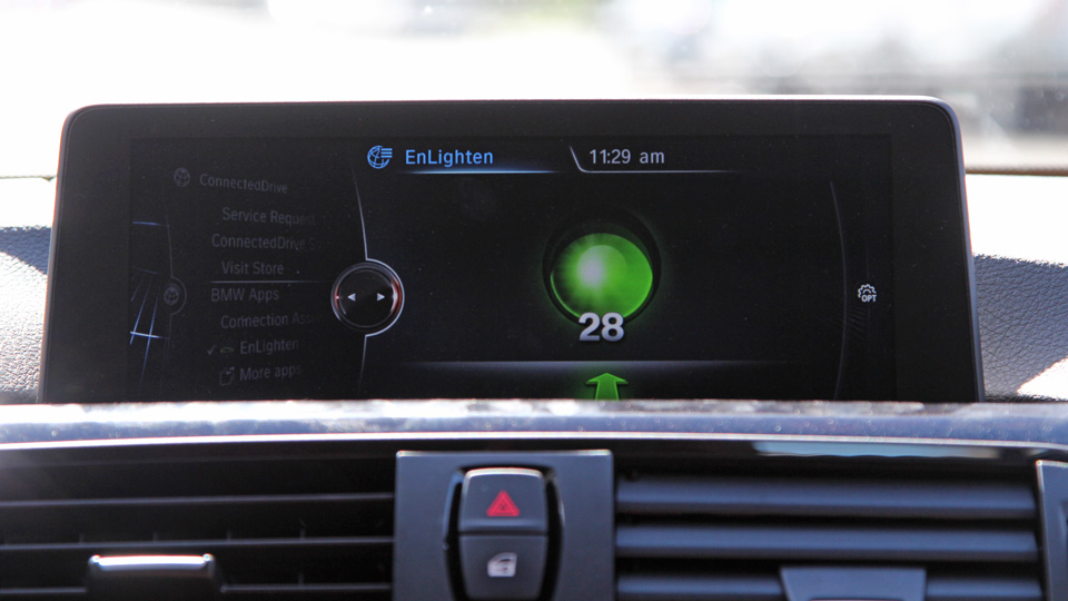 The EnLighten traffic light app in a BMW