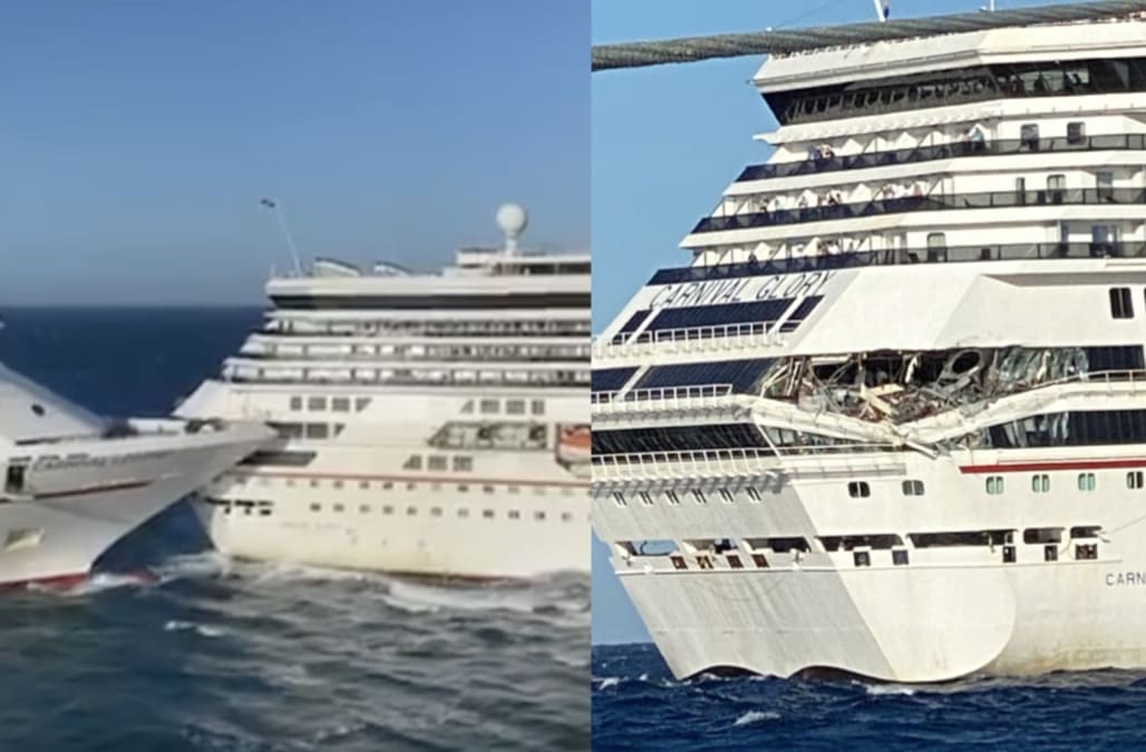 Jarring footage shows 2 Carnival cruise ships collide off coast of