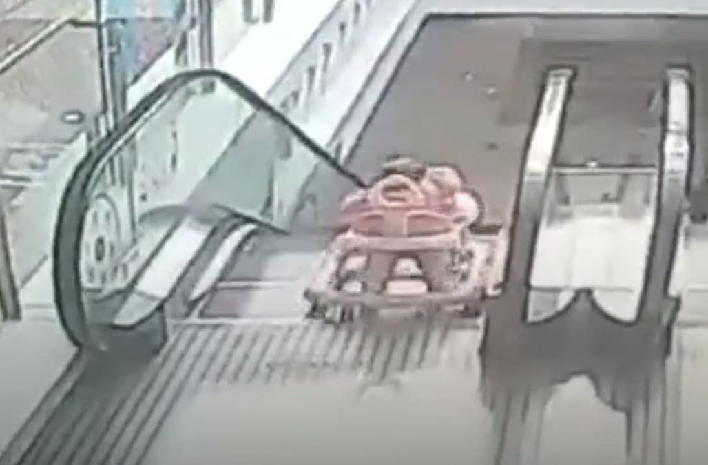 Watch Horrifying Moment Infant Falls Down An Escalator
