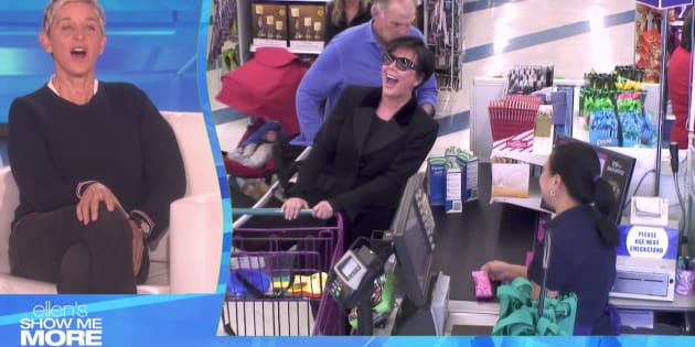 Kris Jenner, who was wearing an earpiece, is seen laughing on cue while shopping at a 99-cent store.