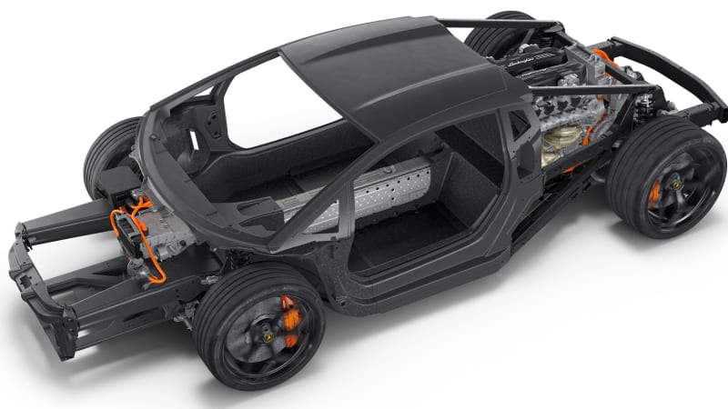 Lamborghini highlights the carbon fiber chassis of the Aventador successor