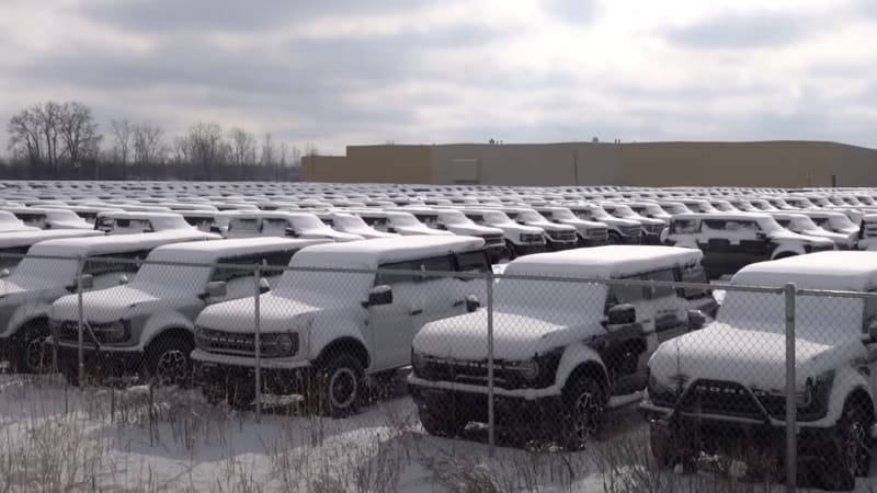 Ford Broncos piling up again in a Michigan holding lot
