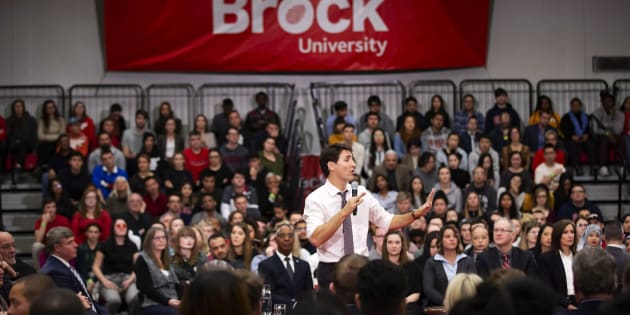 Prime Minister Justin Trudeau speaks during a town hall at Brock University in St. Catharines, Ont., on Jan. 15, 2019. 