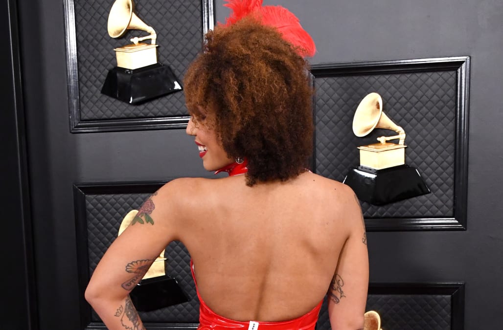 Singer turns heads in pro-Trump dress at the 2020 Grammys