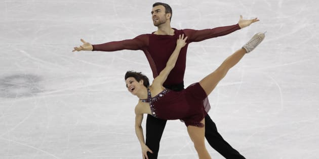 Meagan Duhamel and Eric Radford perform in the pairs free skate figure skating final in the Gangneung Ice Arena at the 2018 Winter Olympics in South Korea, Feb. 15, 2018. On Friday, Duhamel announced she is pregnant.