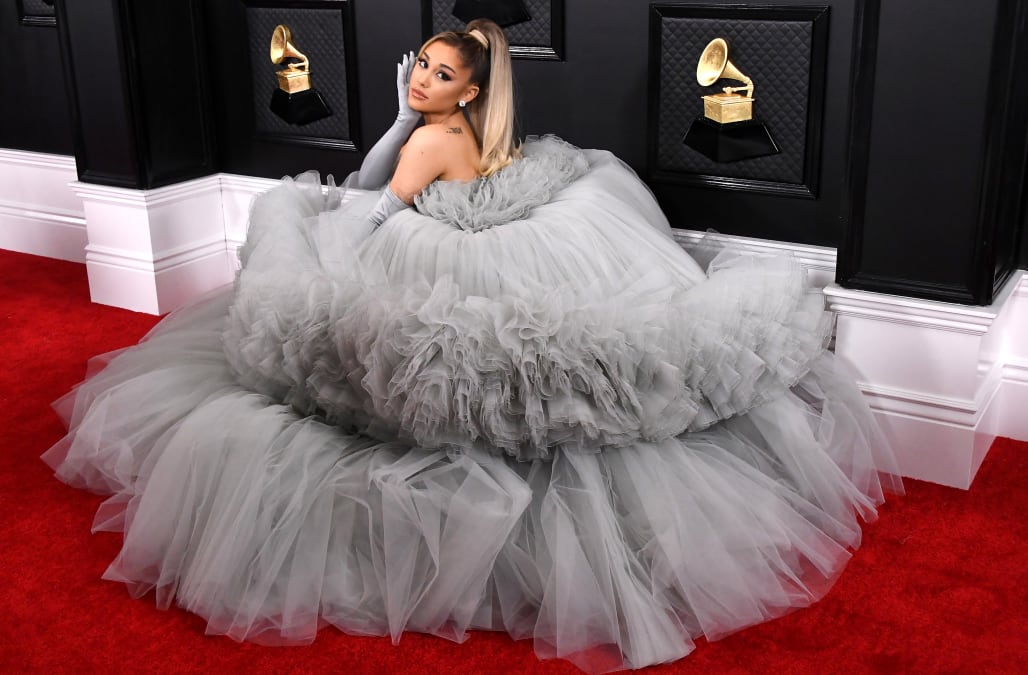 Ariana Grande Draped Light Blue Ball Gown 2019 Grammys - VQ