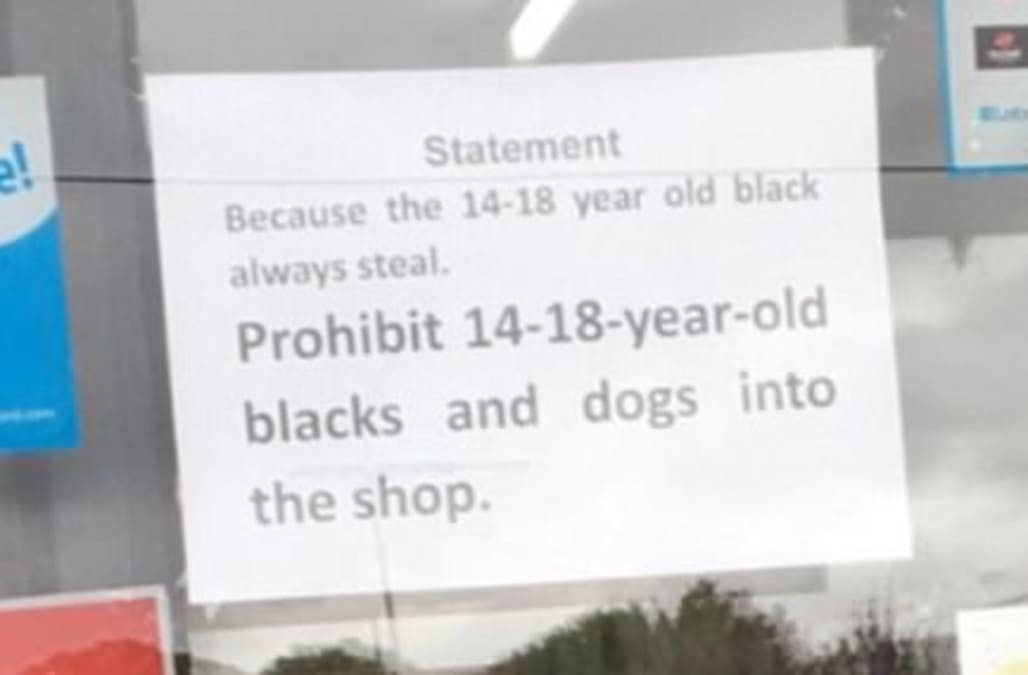 Racist sign bans black teenagers from entering a convenience store - AOL
