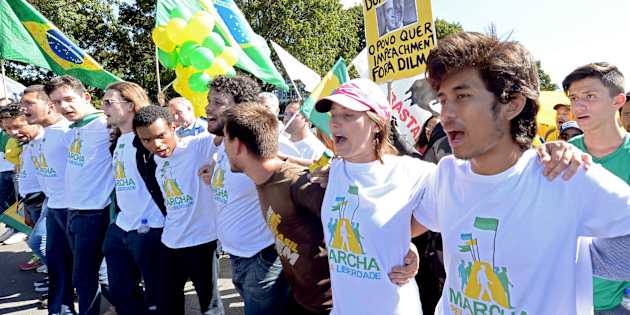 Integrantes do MBL durante a Marcha da Liberdade, que pedia o impeachment da presidente Dilma Rousseff. 