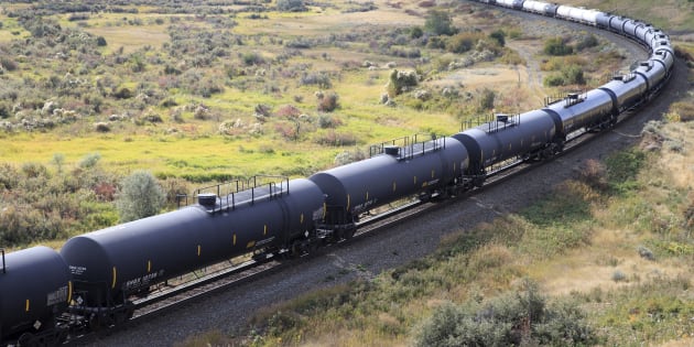 Crude oil and other petroleum products are transported in rail tanker cars on a Canadian Pacific Railway train near Medicine Hat, Alta., Sept. 10, 2018.