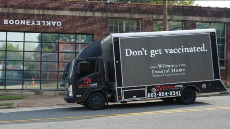 Truck delivers ‘funeral home’ reverse psychology to the unvaccinated