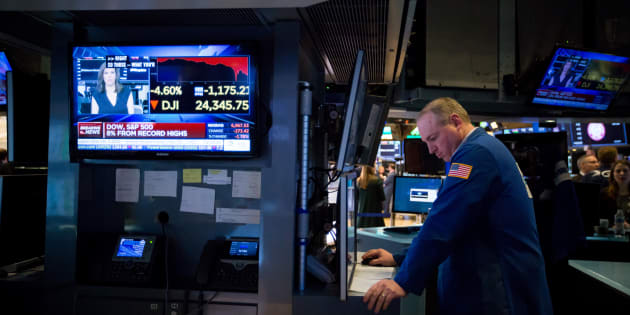 ダウ平均が過去最大の下げ幅となった2月5日のニューヨーク証券取引所