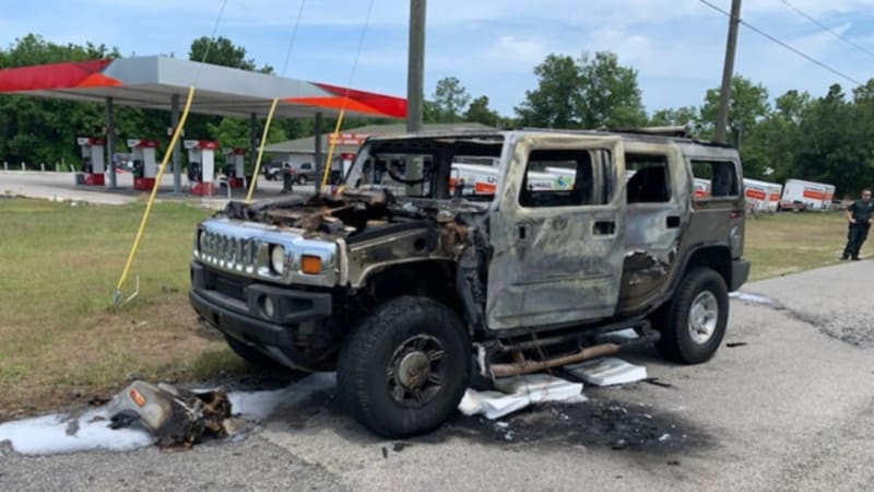 Hummer H2 burns to a crisp; now the owner won't need the hoarded gas