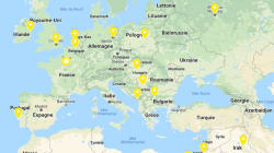 La carte des gilets jaunes mobilisés à l'étranger sur le modèle