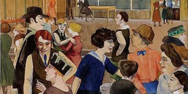 ‘Damenkneipe,’ ou ‘Taverna de Mulheres’, pintado por Rudolf Schlichter em 1923. Muitas obras do artista foram destruídas em 1937 pelos nazistas, que as tacharam de “arte degenerada”.