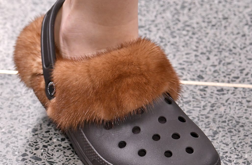 tan crocs with fur