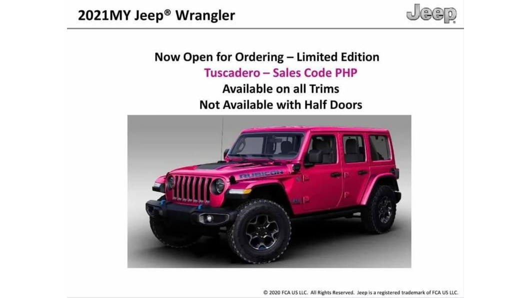 Jeep Wrangler jetzt auch in Tuscadero Pink zu haben