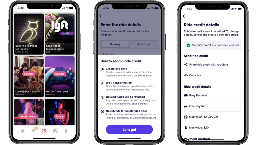 Lyft now lets you pay for your Tinder date’s ride