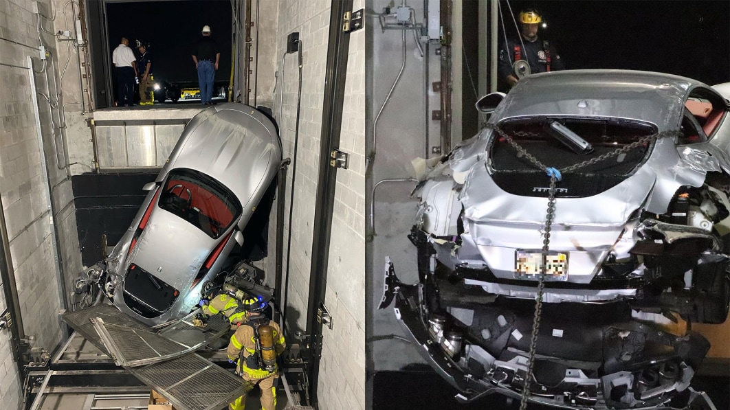 Ferrari Roma crashes in dealer's elevator shaft