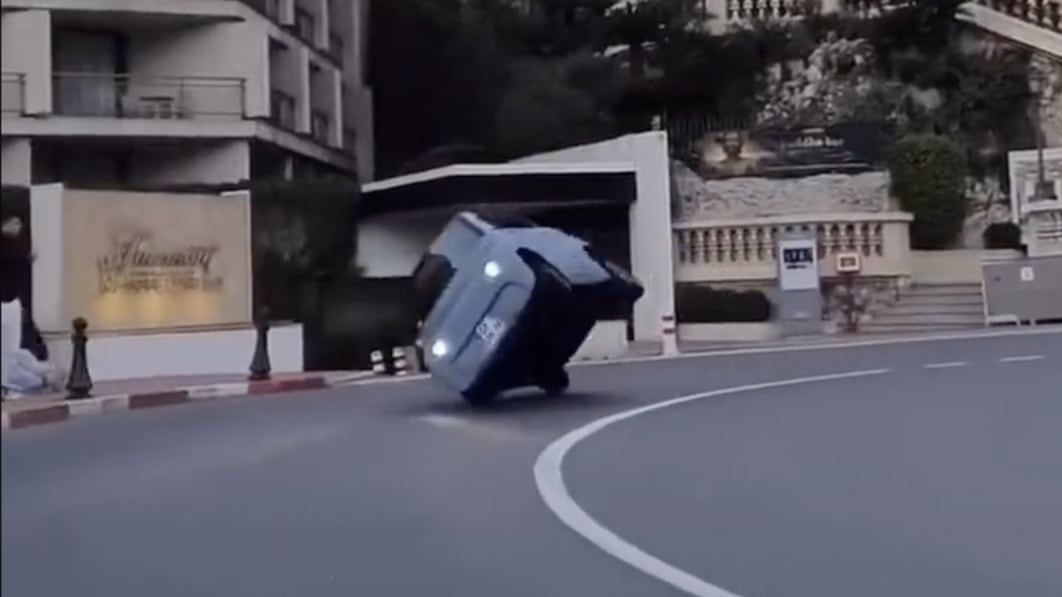 Citroen Ami flips over Casino Square corner in Monaco