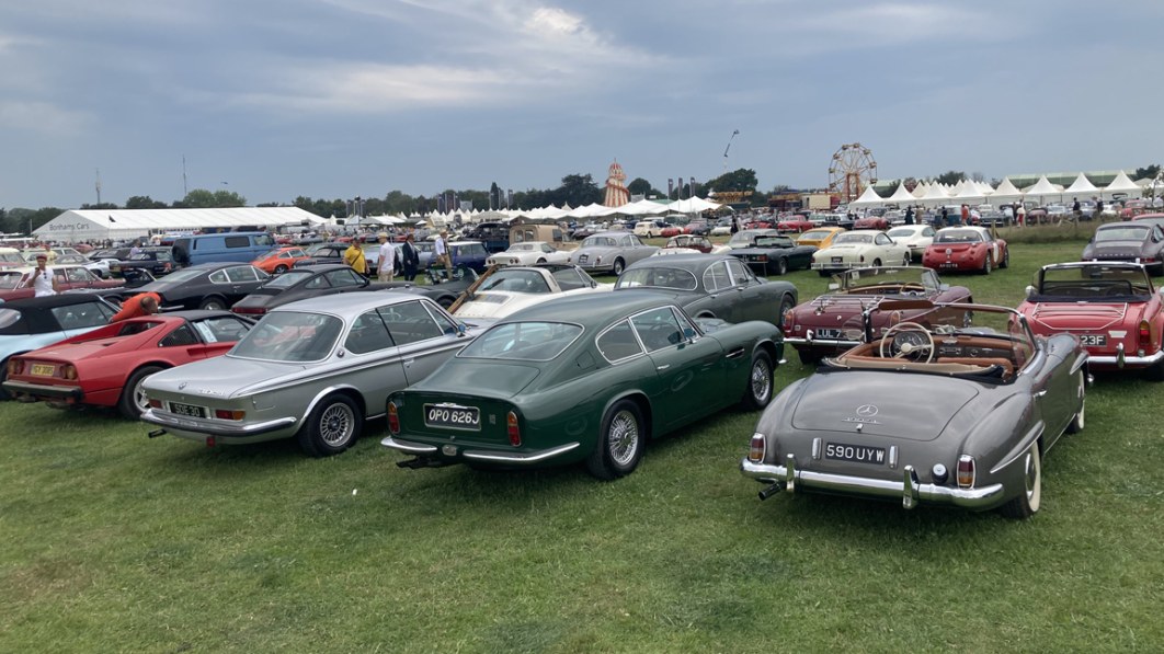 Goodwood Revival Parking Lot with BMW Aston and Mercedes