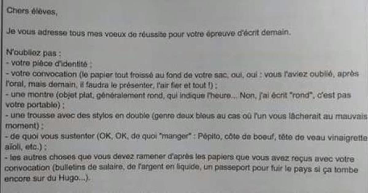 Bac de français 2015: Ce professeur écrit un message 