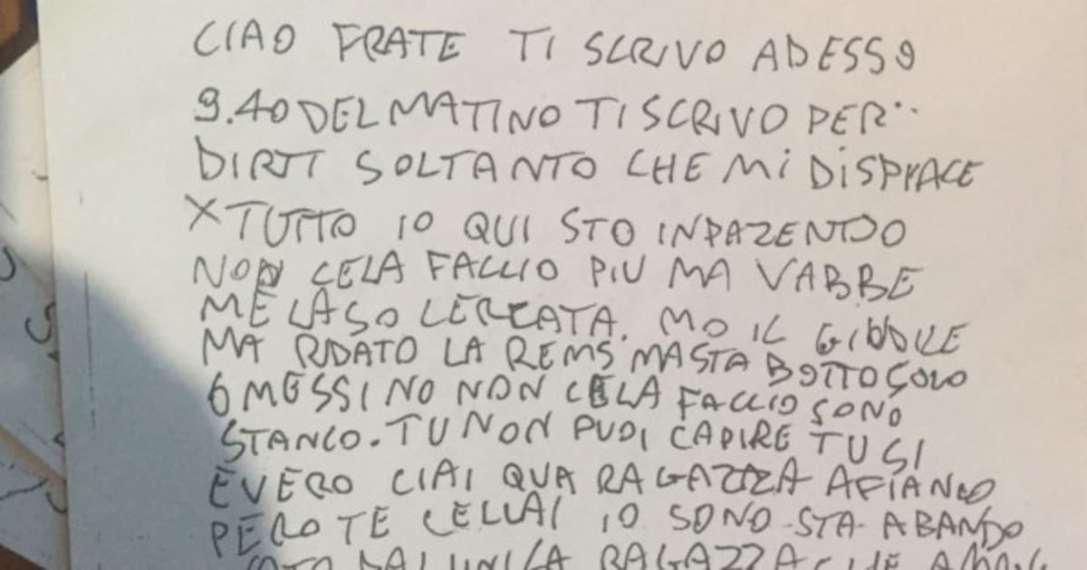 Si suicida nel carcere di Regina Coeli, in una letterata al fratello