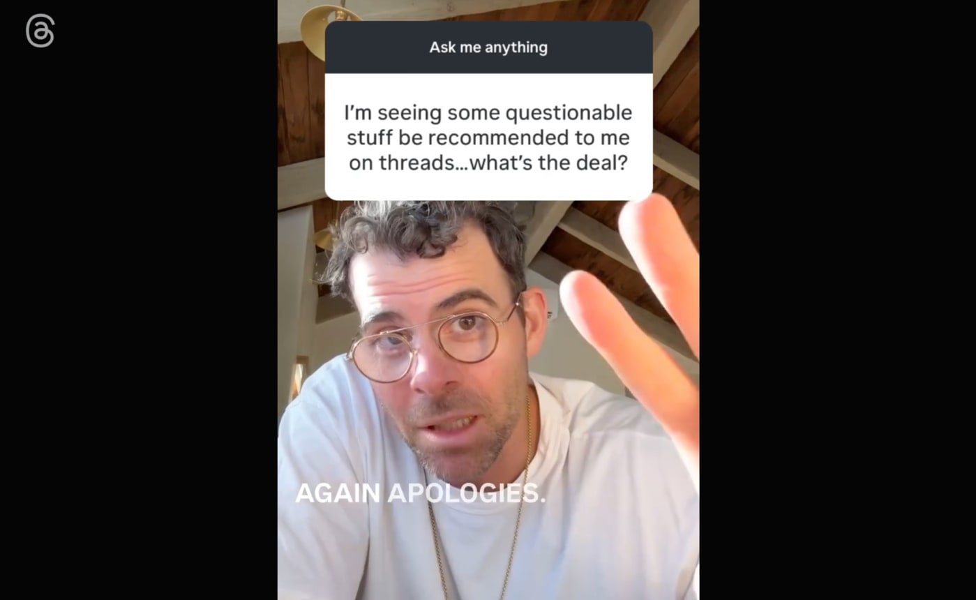Instagram 负责人 Adam Mosseri 为所有这些无用的 Threads 推荐道歉