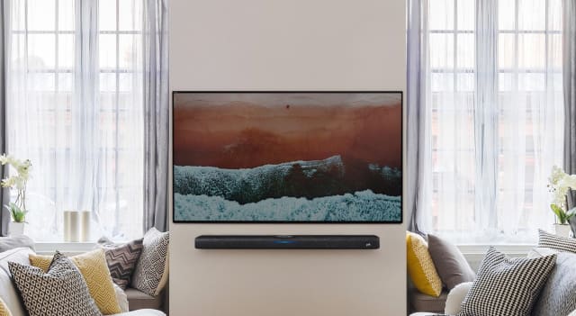 Polk React sound bar pictured in living room