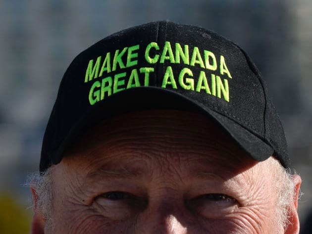 A protestor wears a hat "Make Canada Great Again," as a convoy of sorry Albertans and others ...