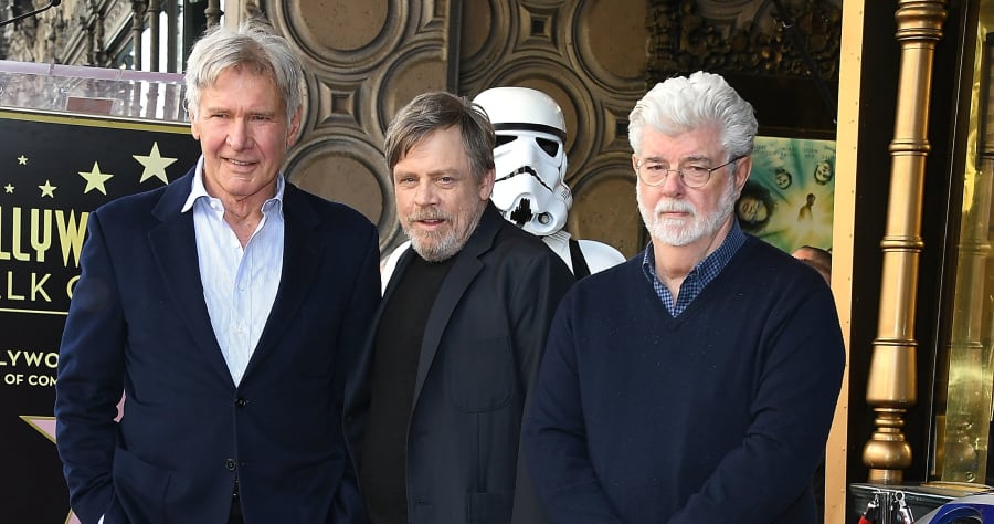 Harrison Ford, Mark Hamill, George Lucas