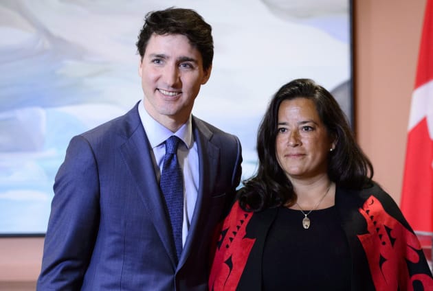 Prime Minister Justin Trudeau and Veterans Affairs Minister Jodie Wilson-Raybould attend a swearing in...